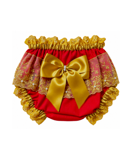 CALCINHA DE GRIPIR VERMELHO COM DOURADO LINHO